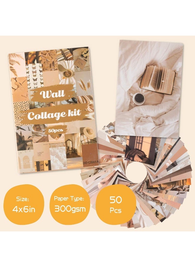 CY2SIDE 50 Pieces Beige Aesthetic Picture For Wall Collage 4X6’’ Boho Cards Cream Collage Print Kit Warm Color Room Decor For Girls Wall Art Print For Room Dorm Photo Display Vsco Poster For Bedroom  - Image 3