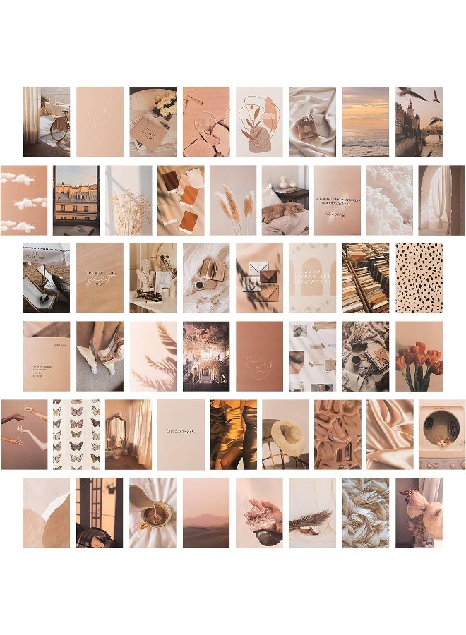 CY2SIDE 50 Pieces Beige Aesthetic Picture For Wall Collage 4X6’’ Boho Cards Cream Collage Print Kit Warm Color Room Decor For Girls Wall Art Print For Room Dorm Photo Display Vsco Poster For Bedroom  - Image 5