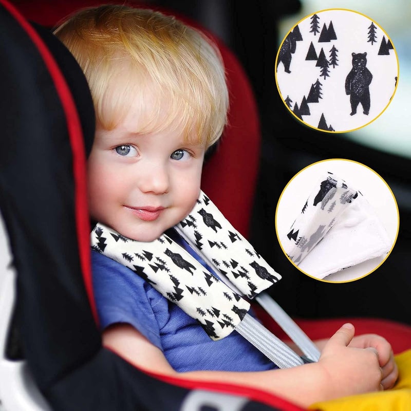 TANOFAR Baby Car Seat Belt Covers, Bear Car Seat Strap Covers for Boys, Fleece Stroller Strap Cover for Kids, Soft Car Seat Neck Cover, Newborn Car Seat Straps Shoulder Protectors, 2 Pack - Image 2