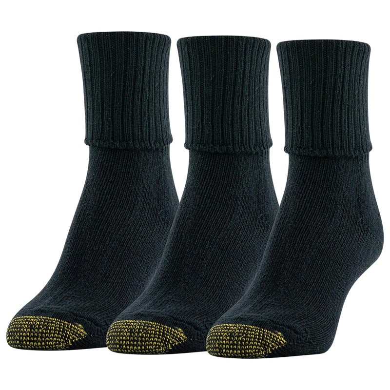 GOLDTOE Women's Bermuda Turn Cuff Socks, 3-Pairs, Black, Shoe Size: 6-9 - Image 1