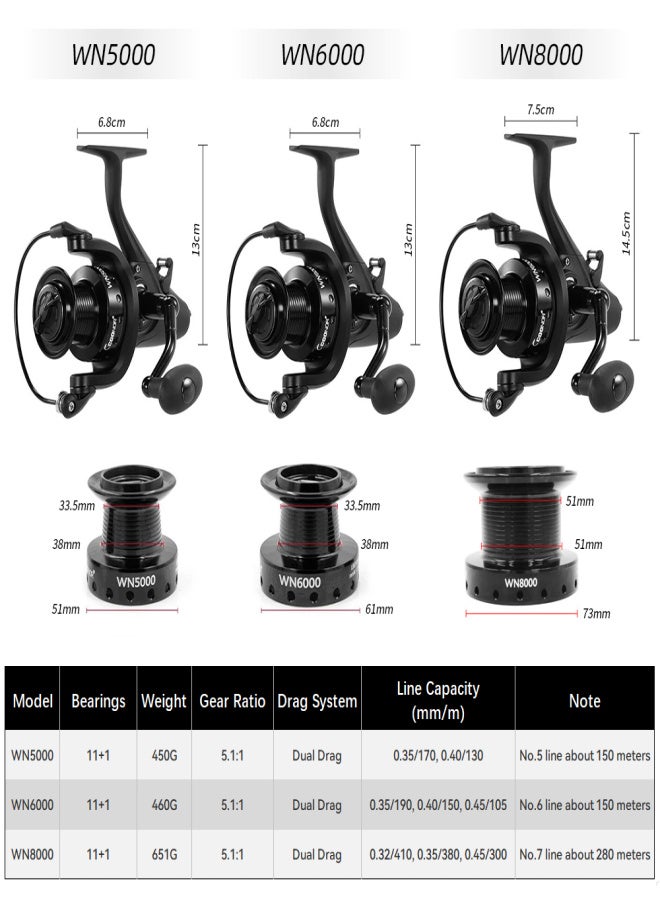 COONOR Spinning Fishing Reel Full Metal 5000/6000/8000 11+1BB Nylon Metal High-speed Lightweight for Stream Trout Bass Double Unloading Force    Fishing Wheel - Image 3