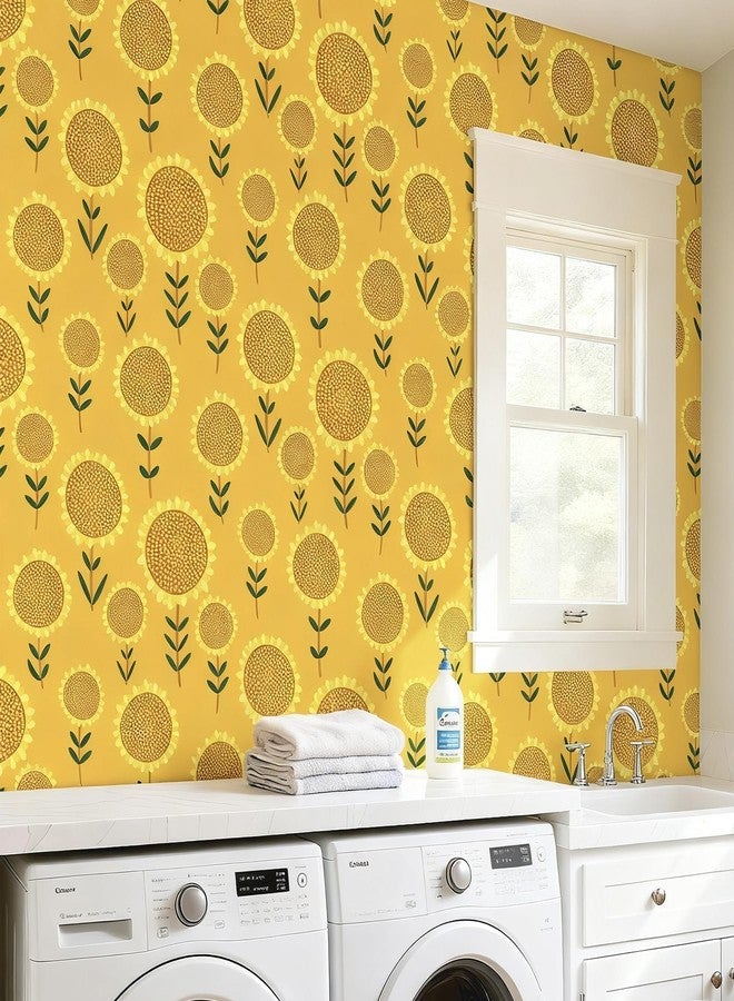 Decotalk Sunflower Wallpaper Peel and Stick Yellow Floral Wallpaper for Bedroom Sunflower Wall Paper Floral Flowers Contact Paper for Cabinets and Drawers 17.5x120 Inch Sunflowers Wall Cover Vinyl - Image 3
