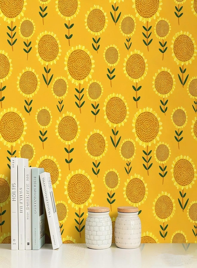 Decotalk Sunflower Wallpaper Peel and Stick Yellow Floral Wallpaper for Bedroom Sunflower Wall Paper Floral Flowers Contact Paper for Cabinets and Drawers 17.5x120 Inch Sunflowers Wall Cover Vinyl - Image 4
