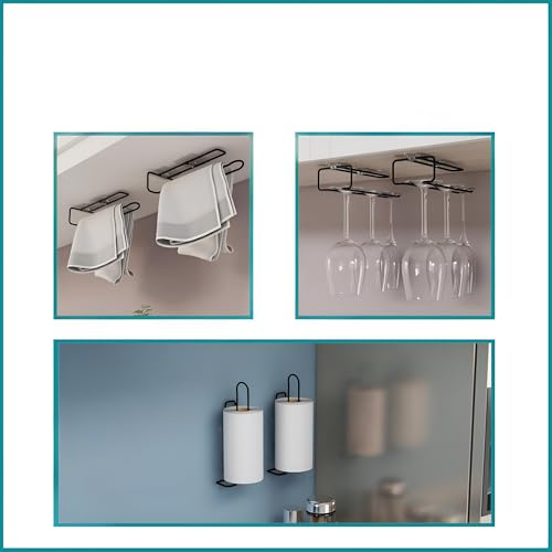 Homeor Multi-Functional Wall Mounted Rustproof Stainless Self Adhesive Toilet Paper Roll Holder, Tissue Paper Rack, Wine Glass Holder, Toilet Roll Holder for Bathroom Accessories, Pack of 2, Black - Image 3