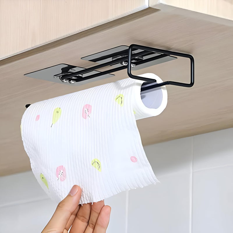 Homeor Multi-Functional Wall Mounted Rustproof Stainless Self Adhesive Toilet Paper Roll Holder, Tissue Paper Rack, Wine Glass Holder, Toilet Roll Holder for Bathroom Accessories, Pack of 2, Black - Image 4