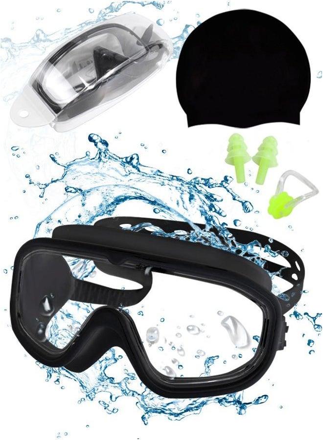 Generic Large Frame Clear Swim Goggles with Swimming Cap, Earplugs, and Nose Clip - Leak-Proof UV Anti Fog Swimwear Eyewear Unisex Men Women - Image 1