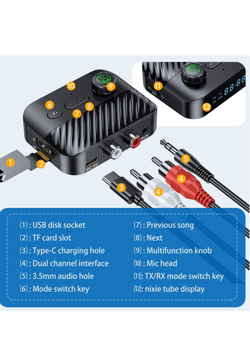 Bluetooth Transmitter Receiver, Bluetooth Transmitter Receiver with Display, V5.3 Bluetooth Receiver for Home Stereo/Headphones/Speakers/Home Theater/Tv/Low Latency - Image 4