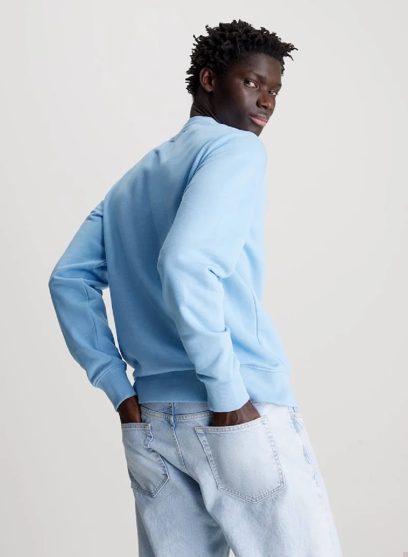 Calvin Klein Jeans Men's Cotton Terry Badge Sweatshirt -  cotton blend terry, Blue