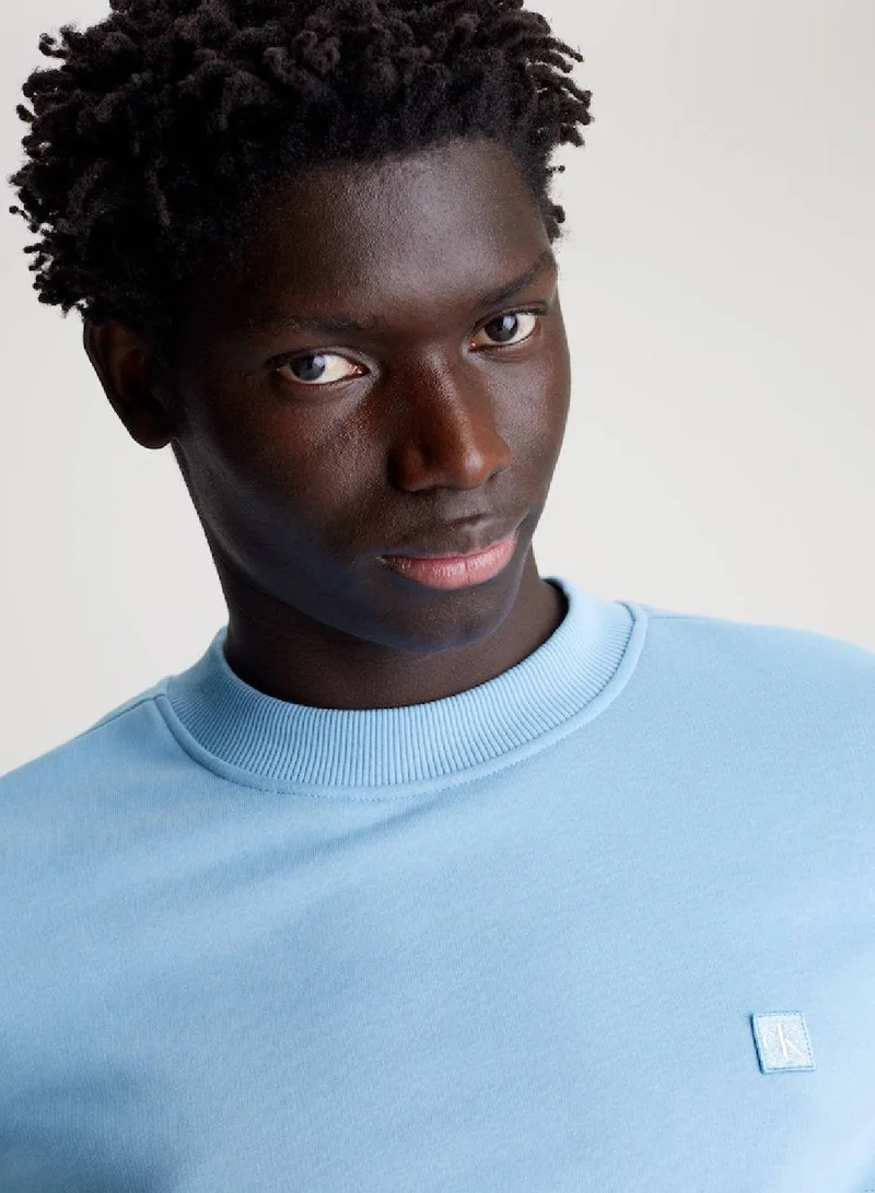Calvin Klein Jeans Men's Cotton Terry Badge Sweatshirt -  cotton blend terry, Blue