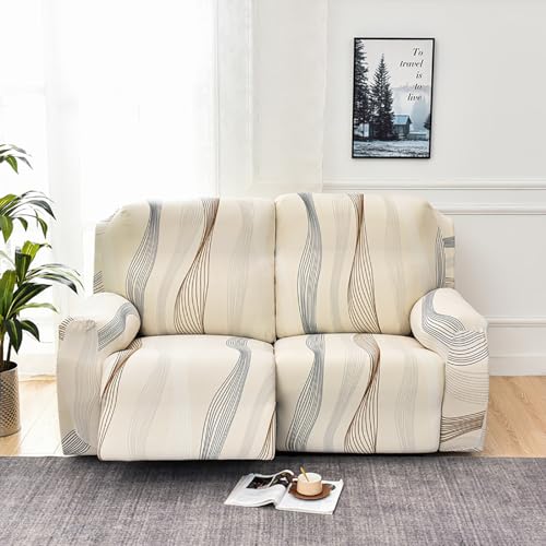 House of Quirk Polyester Recliner 6 Pieces Loveseat Covers Stretch Reclining Couch Covers For 2 Seats Reclining Sofa Slipcovers Furniture Protector - Beige Serif - Image 2
