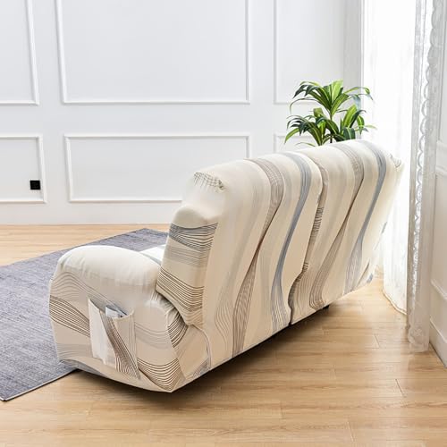 House of Quirk Polyester Recliner 6 Pieces Loveseat Covers Stretch Reclining Couch Covers For 2 Seats Reclining Sofa Slipcovers Furniture Protector - Beige Serif - Image 3