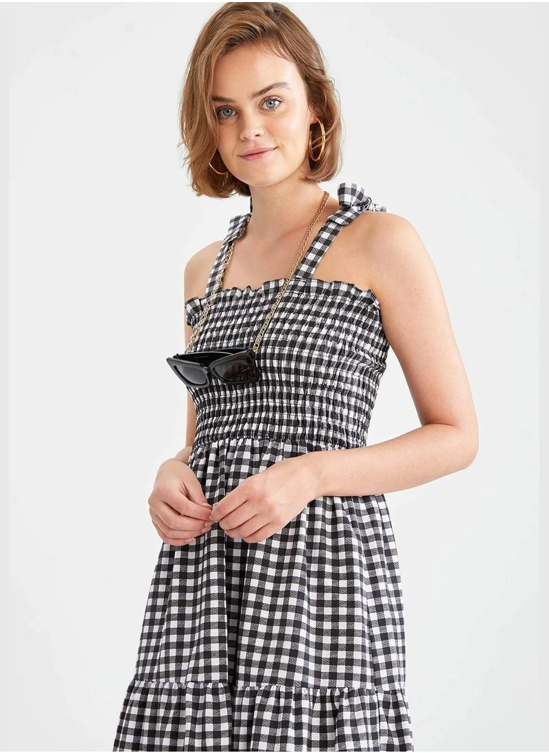 DeFacto Gingham Print Strappy Maxi Dress