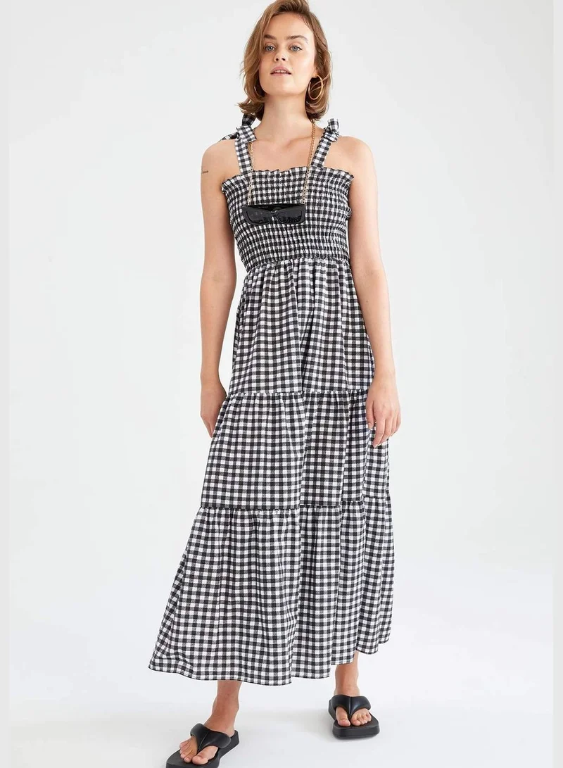 DeFacto Gingham Print Strappy Maxi Dress