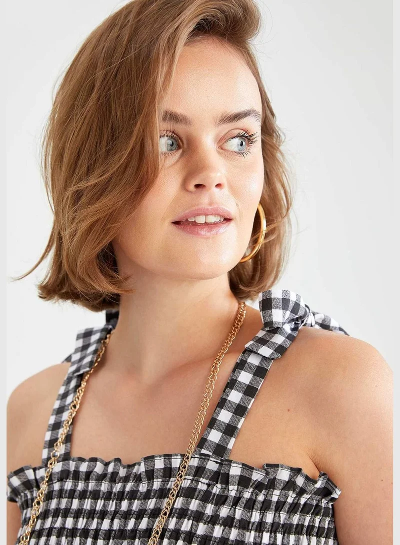 DeFacto Gingham Print Strappy Maxi Dress