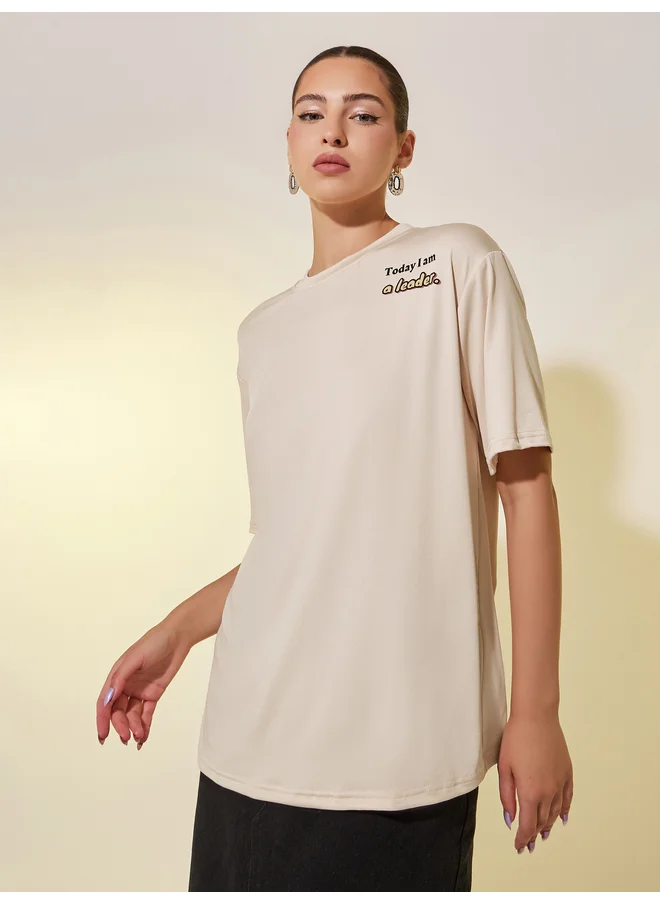 تايك تو Take Two Slogan Print Round Neck Regular Fit T-Shirt