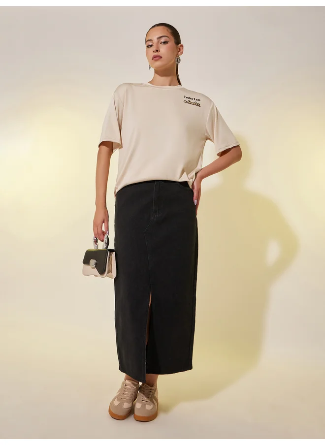 تايك تو Take Two Slogan Print Round Neck Regular Fit T-Shirt