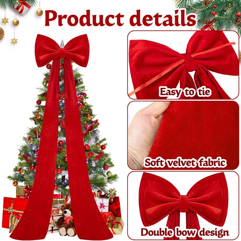 Iceyyyy 59 Inch Huge Red Bow Christmas Tree Topper,Double-Layer Large Red Velvet Decorate Bows,Extra Large Red Christmas Velvet Bow for Home Party Wedding Car Holiday Decor - Image 3
