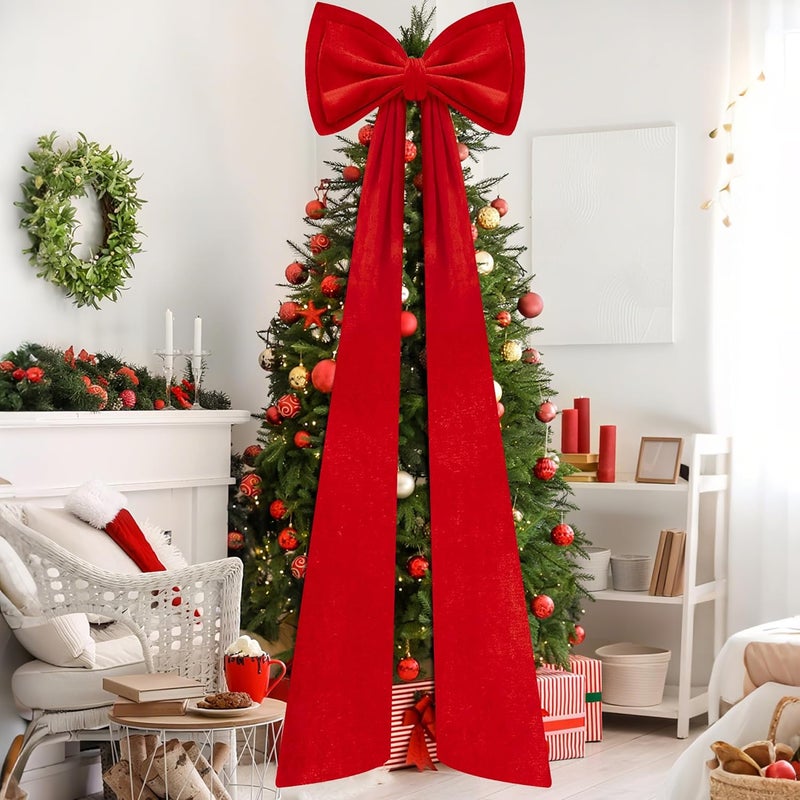 Iceyyyy 59 Inch Huge Red Bow Christmas Tree Topper,Double-Layer Large Red Velvet Decorate Bows,Extra Large Red Christmas Velvet Bow for Home Party Wedding Car Holiday Decor - Image 4