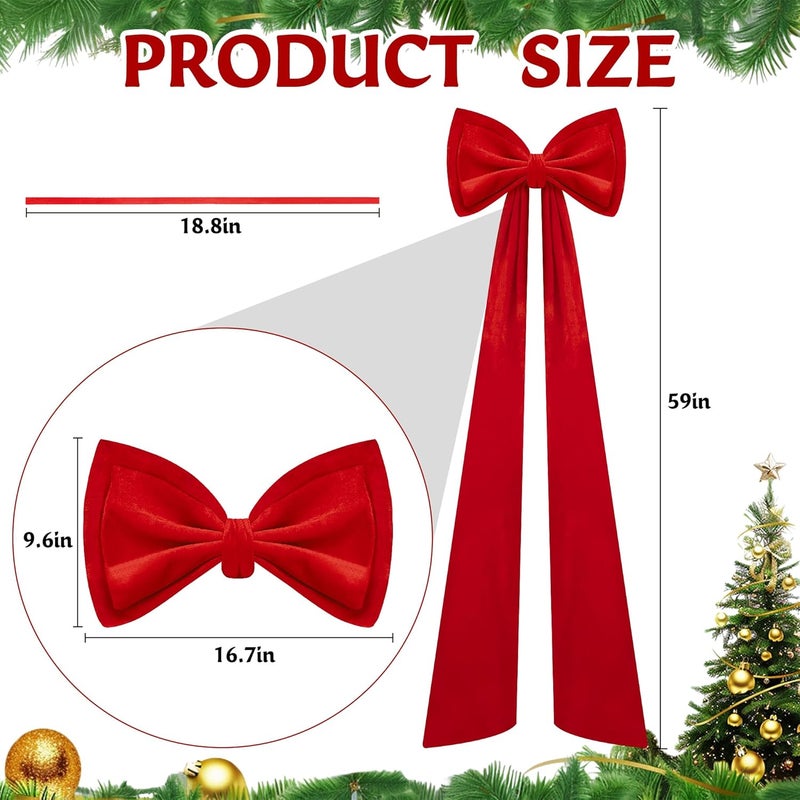 Iceyyyy 59 Inch Huge Red Bow Christmas Tree Topper,Double-Layer Large Red Velvet Decorate Bows,Extra Large Red Christmas Velvet Bow for Home Party Wedding Car Holiday Decor - Image 2