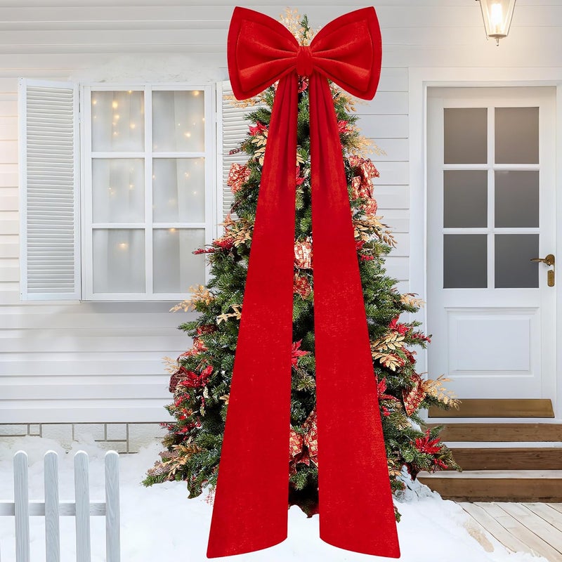 Iceyyyy 59 Inch Huge Red Bow Christmas Tree Topper,Double-Layer Large Red Velvet Decorate Bows,Extra Large Red Christmas Velvet Bow for Home Party Wedding Car Holiday Decor - Image 1