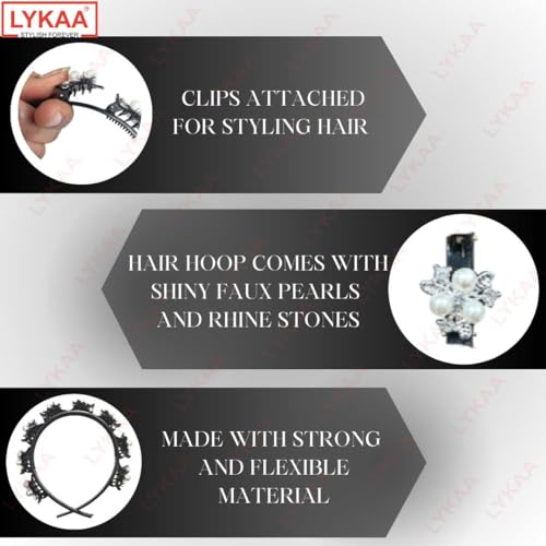 LYKAA Headband Hair Accessories for women Styling Braided Double Layer Twist Plait With Elegant Flower Alligator Clips Chic Pearls And Rhinestones Headband For Girls Bridal (Pack Of 1) - Image 3