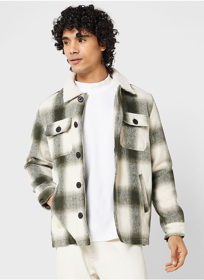 BRAVE SOUL - Checked Jacket With Cream Sherpa - Image 1