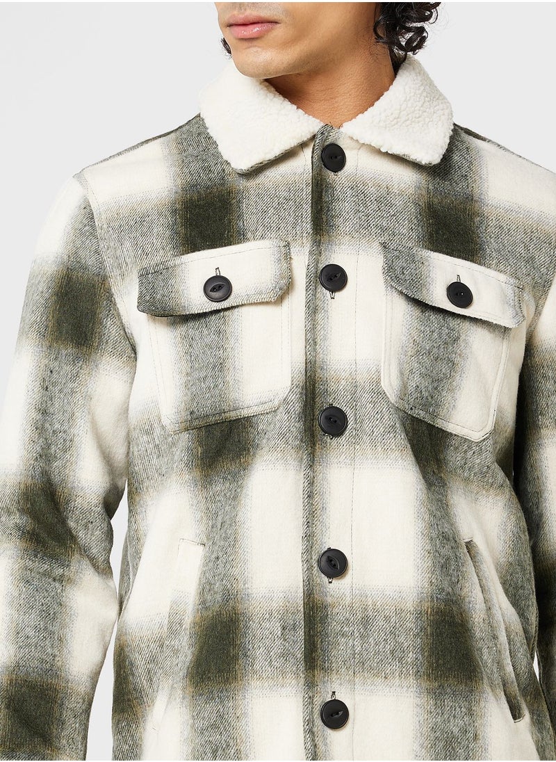 BRAVE SOUL - Checked Jacket With Cream Sherpa - Image 1