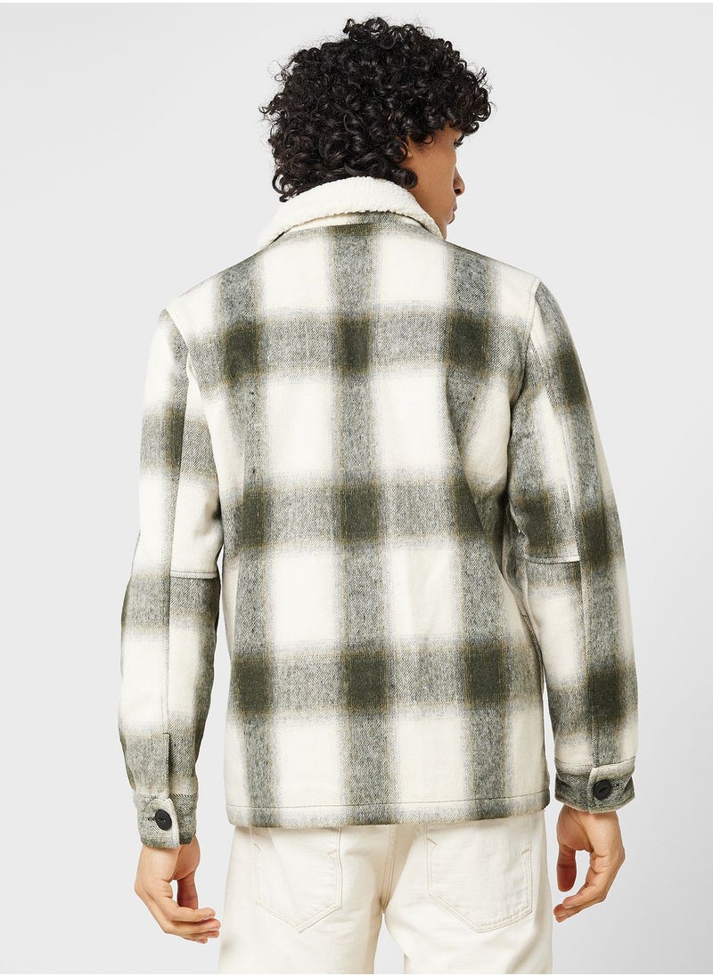 BRAVE SOUL - Checked Jacket With Cream Sherpa - Image 1