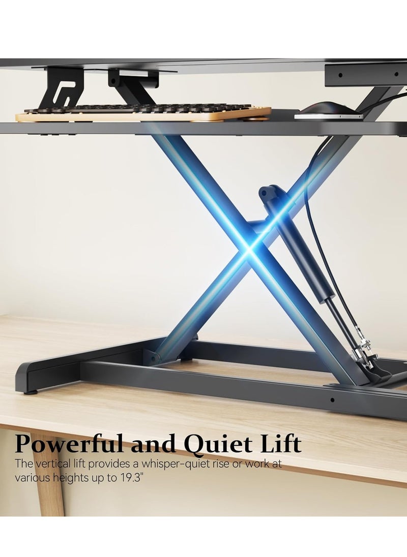GearZone - Standing Desk Converter 32 inch, Height Adjustable Sit Stand Desk Riser, Quick Sit to Stand Tabletop Dual Monitor and Laptop Riser Workstation for Home Office with Keyboard Tray, Black - Image 1