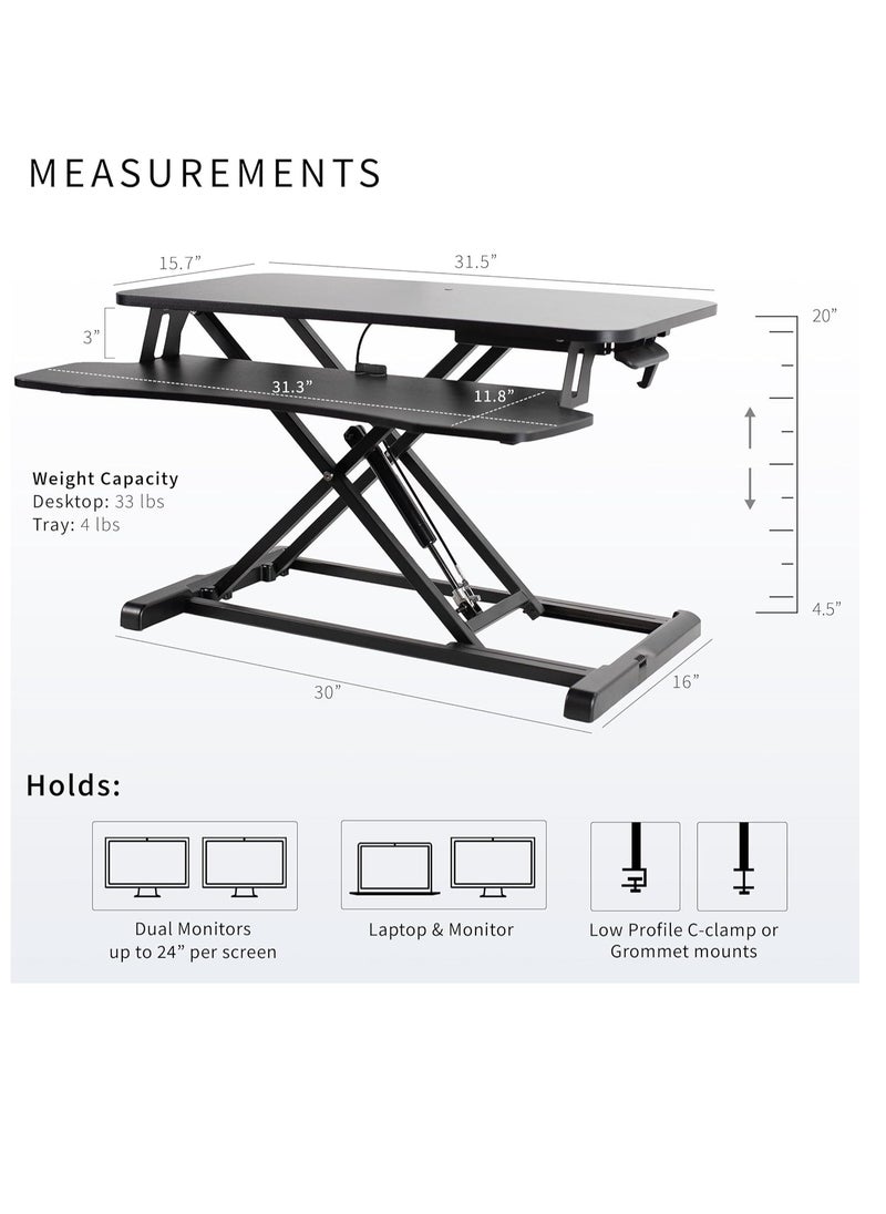 GearZone - Standing Desk Converter 32 inch, Height Adjustable Sit Stand Desk Riser, Quick Sit to Stand Tabletop Dual Monitor and Laptop Riser Workstation for Home Office with Keyboard Tray, Black - Image 1