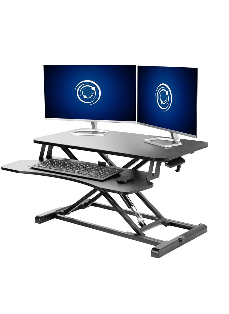 GearZone - Standing Desk Converter 32 inch, Height Adjustable Sit Stand Desk Riser, Quick Sit to Stand Tabletop Dual Monitor and Laptop Riser Workstation for Home Office with Keyboard Tray, Black - Image 1