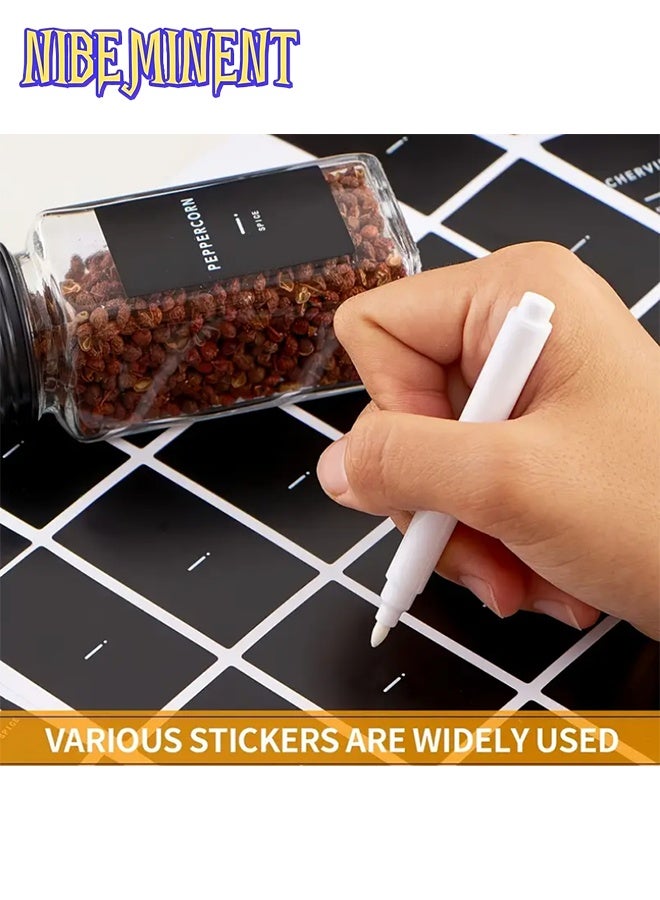 NIBEMINENT 4oz 12 Pack Spice Jars with Black Vinyl Spice Labels, Shaker Lids Dispenser with Airtight Black Metal Caps, Cleaning Brush and Collapsible Silicone Funnel Complete Set  - Image 5