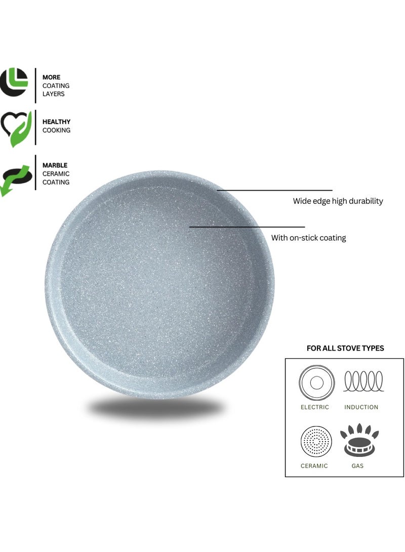 دورش مقلاة دائرية غير لاصقة بتصميم دنماركي - طلاء سيراميك، خالية من مادة PTFE، تم اختبارها من قبل TUV، آمنة للاستخدام في الفرن، مصنوعة من الألومنيوم عالي الجودة، مقاومة للخدش، سهلة التنظيف، متينة، صديقة للبيئة، خالية من حمض بيرفلورو الأوكتانويك، مقاومة للحرارة (36 سم)  - Image 2