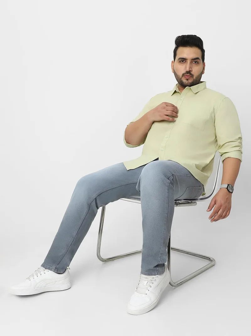 Urbano Fashion  Urbano Plus Men's Pastel Green Cotton Full Sleeve Regular Fit Casual Solid Shirt  | Best Price UAE