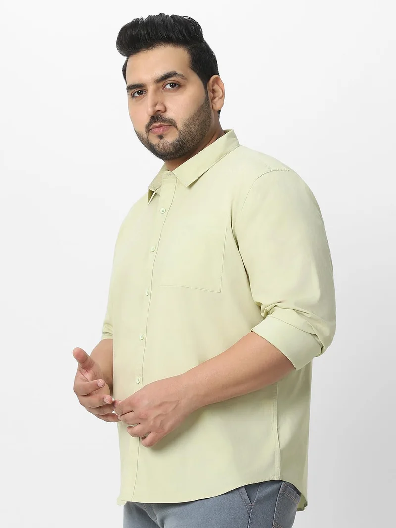 Urbano Fashion  Urbano Plus Men's Pastel Green Cotton Full Sleeve Regular Fit Casual Solid Shirt  | Best Price UAE