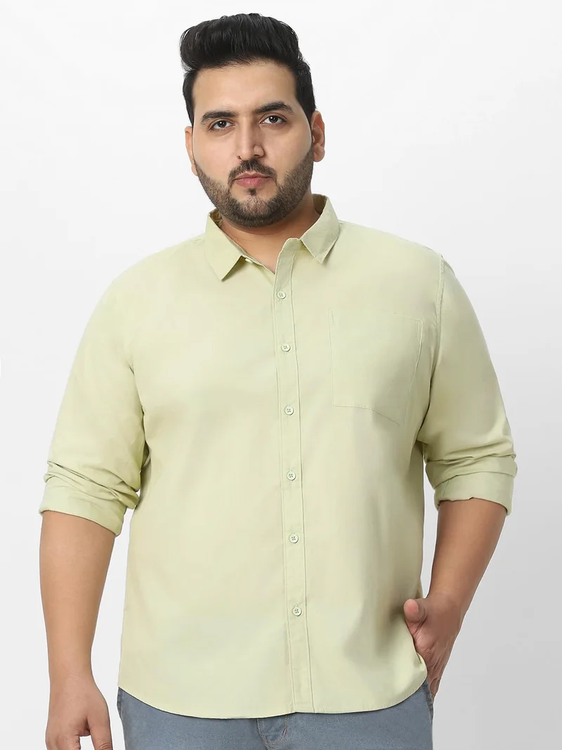 Urbano Plus Men's Pastel Green Cotton Full Sleeve Regular Fit Casual Solid Shirt