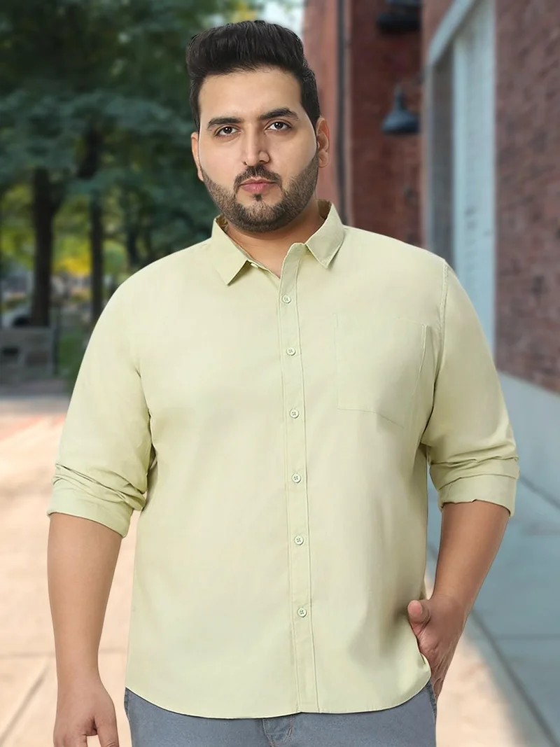 Urbano Fashion  Urbano Plus Men's Pastel Green Cotton Full Sleeve Regular Fit Casual Solid Shirt  | Best Price UAE