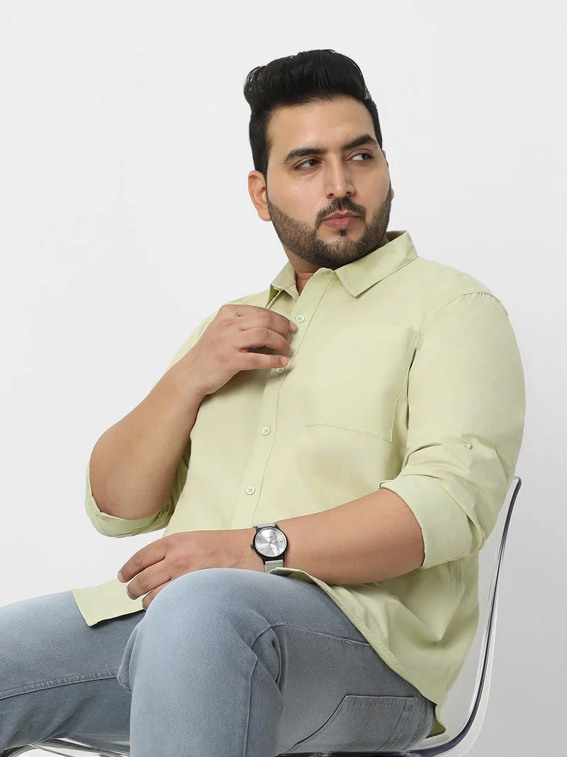 Urbano Fashion  Urbano Plus Men's Pastel Green Cotton Full Sleeve Regular Fit Casual Solid Shirt  | Best Price UAE