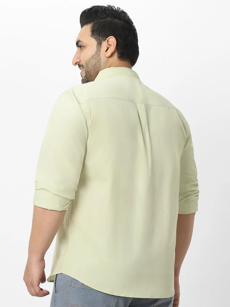 Urbano Fashion  Urbano Plus Men's Pastel Green Cotton Full Sleeve Regular Fit Casual Solid Shirt  | Best Price UAE