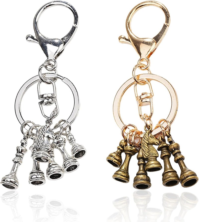 YSDYY 2 Pieces Chess Keychain Set with Lobster Clasp - Silver and Bronze - Image 1