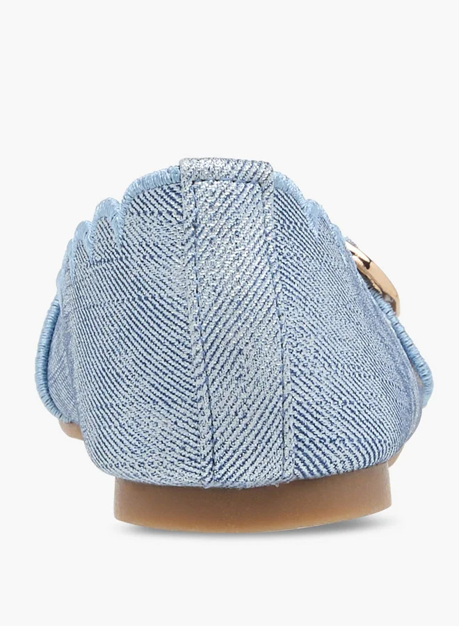 Little Missy Girls Scallop Detail Slip-On Ballerina Shoes with Buckle Accent