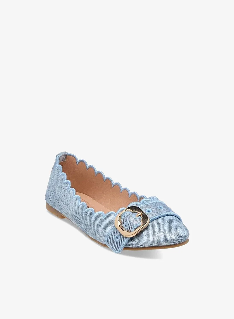 Little Missy BLUE Girls Scallop Detail Slip-On Ballerina Shoes with Buckle Accent for Women | Best Price UAE