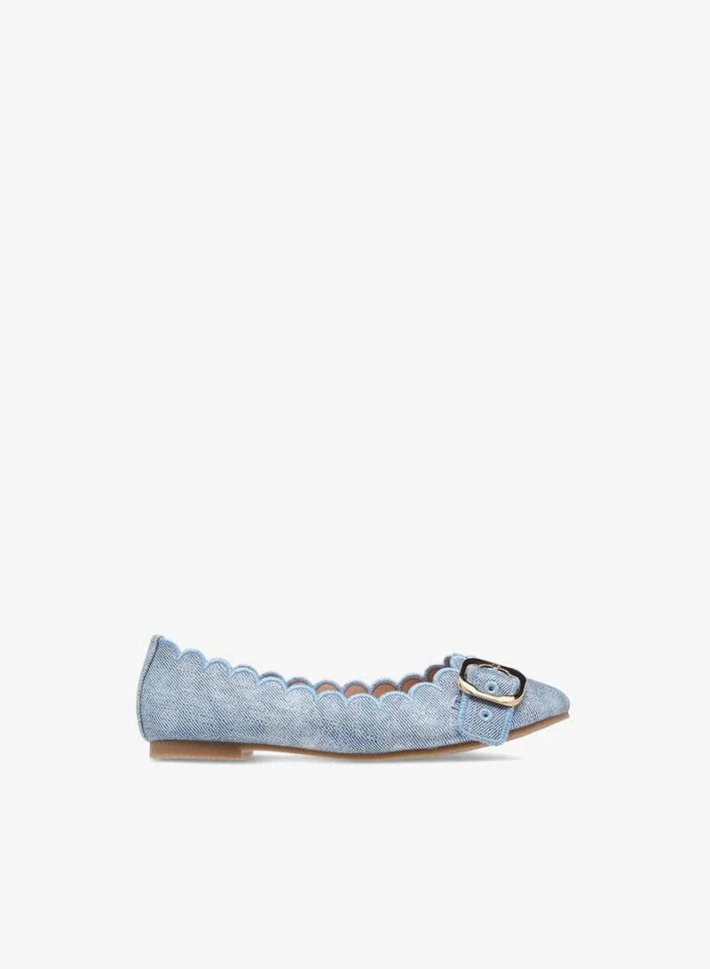 Little Missy BLUE Girls Scallop Detail Slip-On Ballerina Shoes with Buckle Accent for Women | Best Price UAE