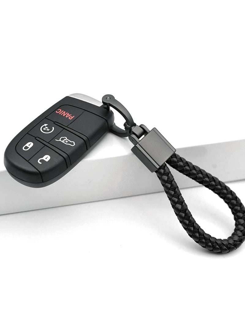 Y&D Metal Car Keychain, Universal Black Leather, Keyring Woven Strap Braided Rope Key Chain for Men and Women - Matte Color, with 360 Degree Rotatable D-Ring Removal Tool  - Image 3