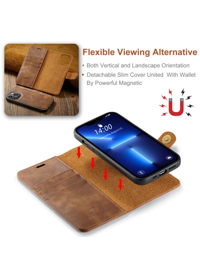 Generic For Iphone14 Pro Max Strong Magnetic Split Leather Case For Iphone 13 Pro 2-in -1 Wallet Mobile Phone Leather Case-Color:Red-Applicable Model:IP16 Plus  - Image 4