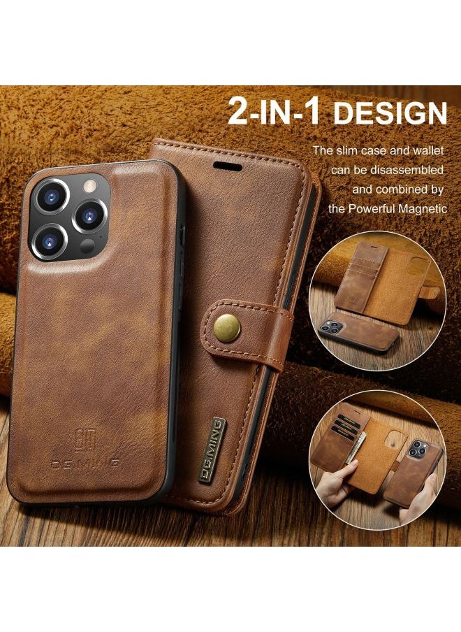 Generic For Iphone14 Pro Max Strong Magnetic Split Leather Case For Iphone 13 Pro 2-in -1 Wallet Mobile Phone Leather Case-Color:Red-Applicable Model:IP16 Plus  - Image 2