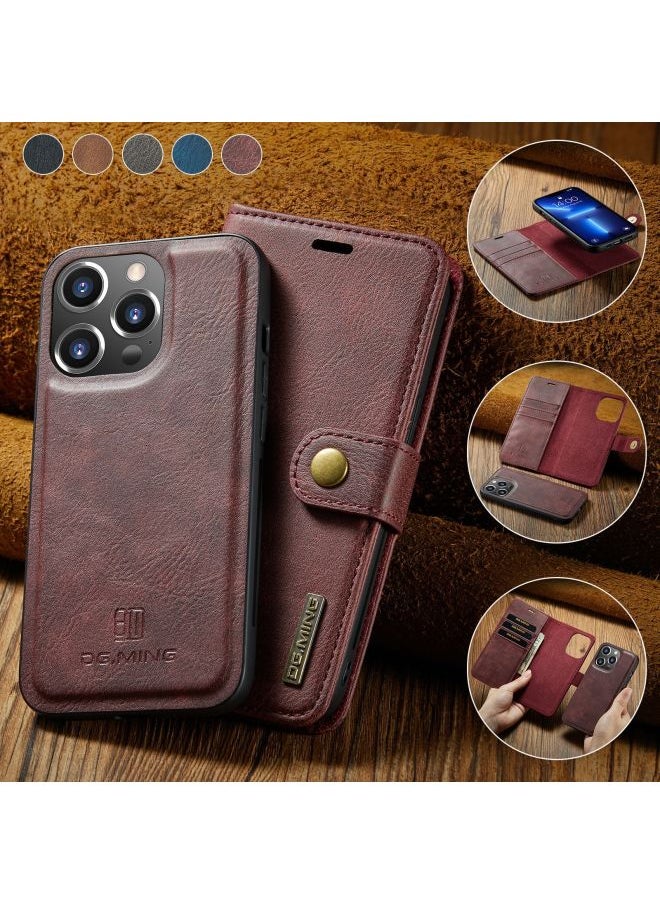 Generic For Iphone14 Pro Max Strong Magnetic Split Leather Case For Iphone 13 Pro 2-in -1 Wallet Mobile Phone Leather Case-Color:Red-Applicable Model:IP16 Plus  - Image 1