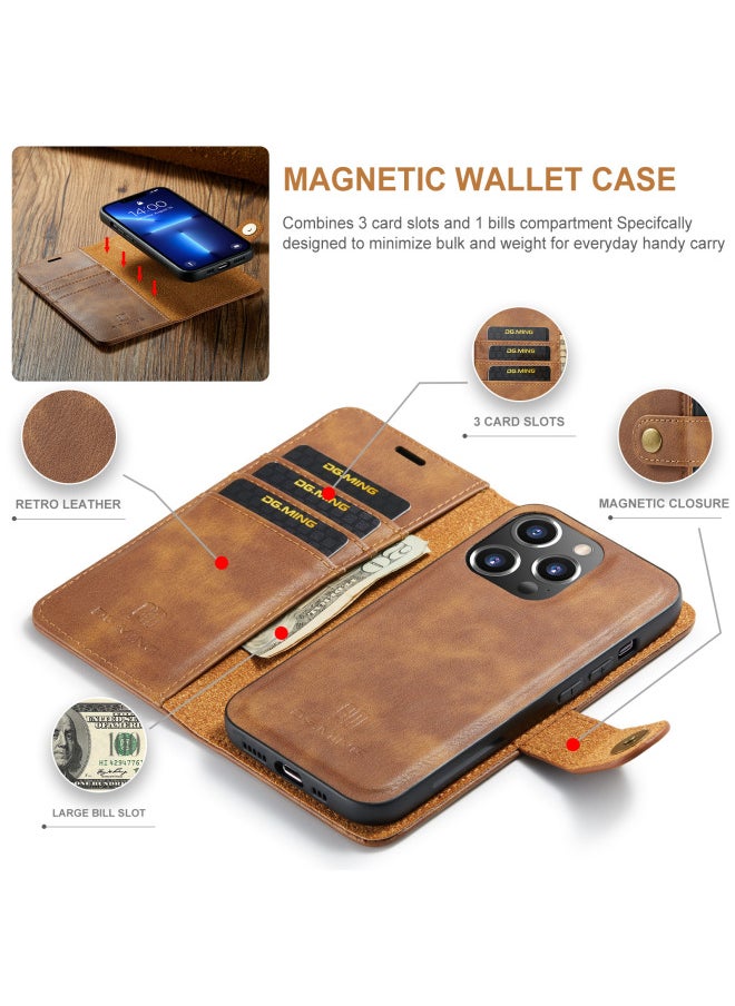 Generic For Iphone14 Pro Max Strong Magnetic Split Leather Case For Iphone 13 Pro 2-in -1 Wallet Mobile Phone Leather Case-Color:Red-Applicable Model:IP16 Plus  - Image 5