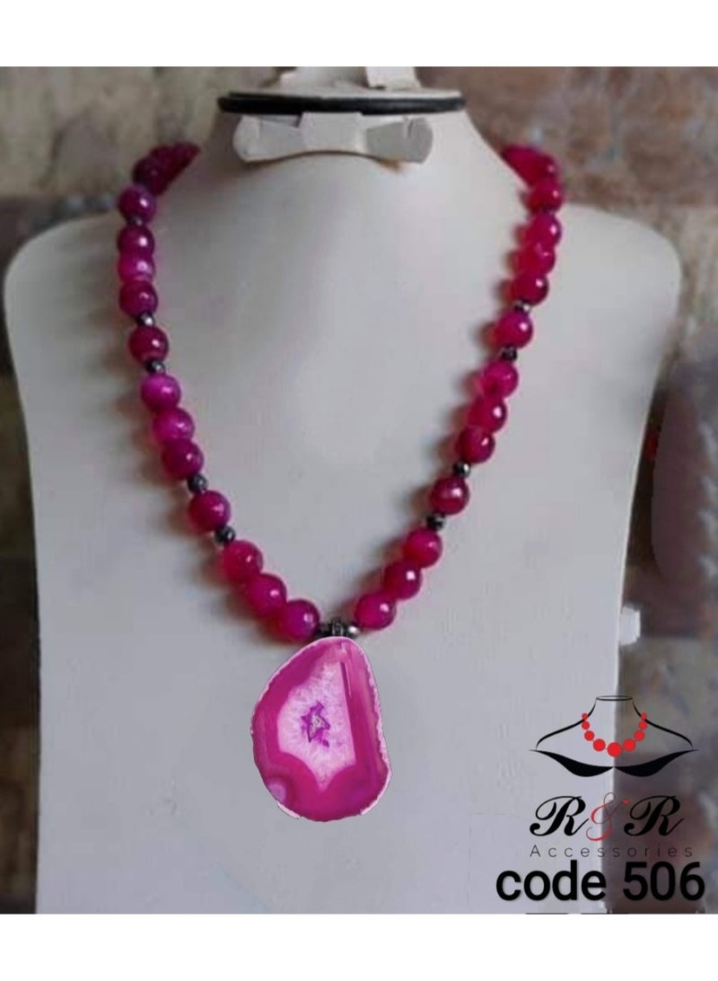 ار اند ار عقد نسائى من العقيق الطبيعى بقلاده من العقيق الطبيعى - Image 2