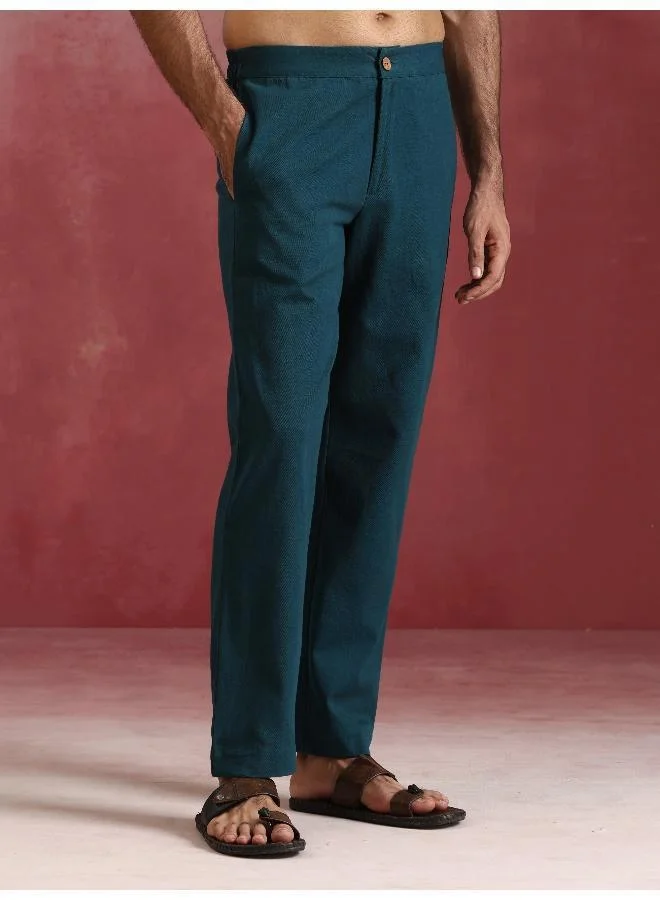 ترو برونز Men's Blue Ikat Print Mandarin Collar Kurta Co-ord set